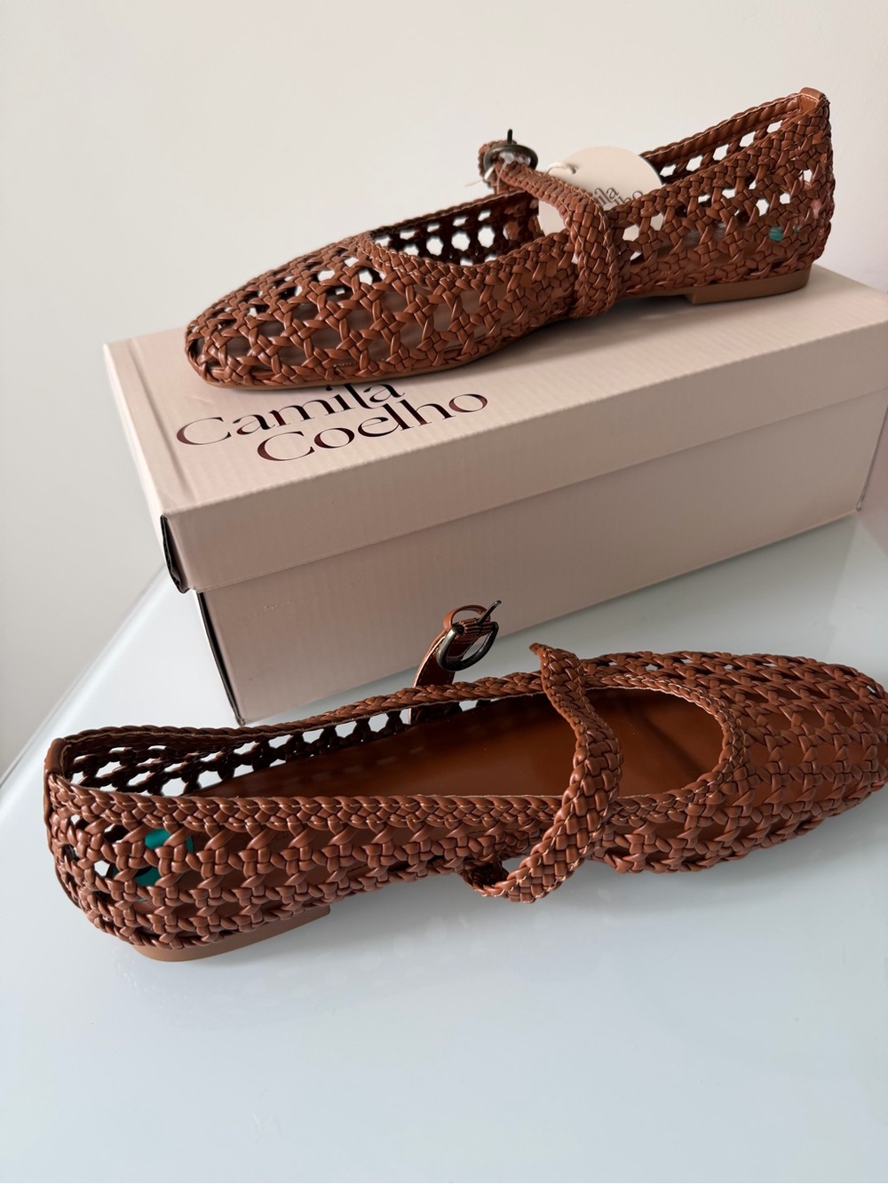 Camila Coelho Woven Brown ballet Mary Jane Flats
